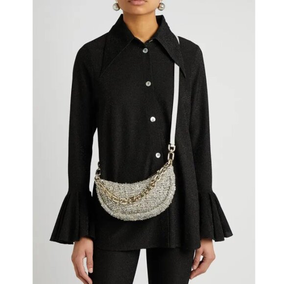 Kate Spade Smile Crossbody Bag Small Silver Metallic Tweed Chain Strap Org Pkg - Picture 7 of 13